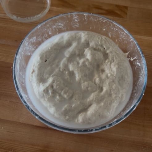This is the dough when I added the salt and first 50g of water.