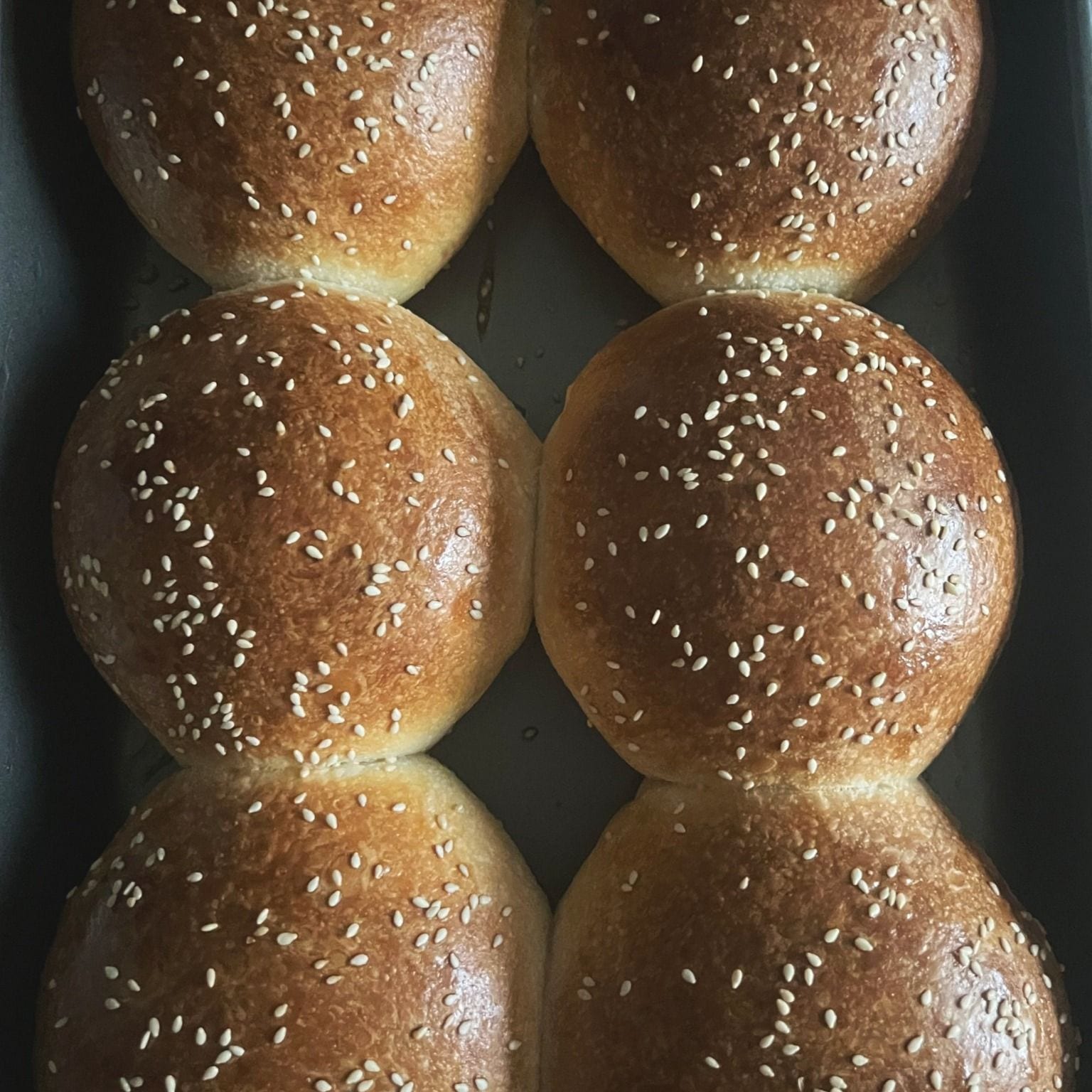 Sourdough burger buns topped with sesame seeds