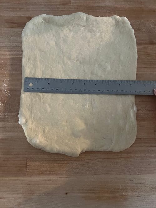Rolled out to about 12 by 9 inches