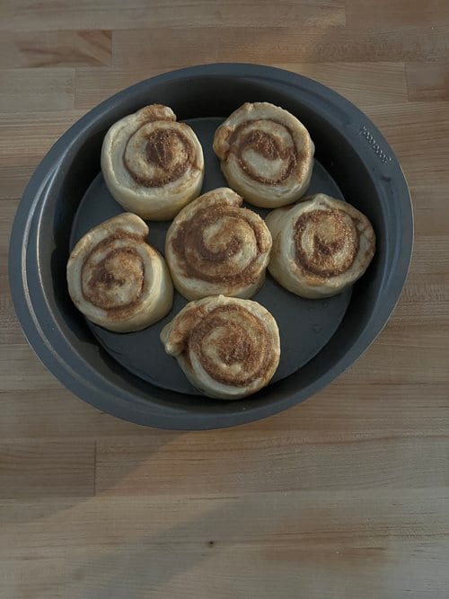 In the pan before the overnight proof