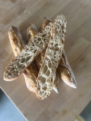 Baked, with the open crumb