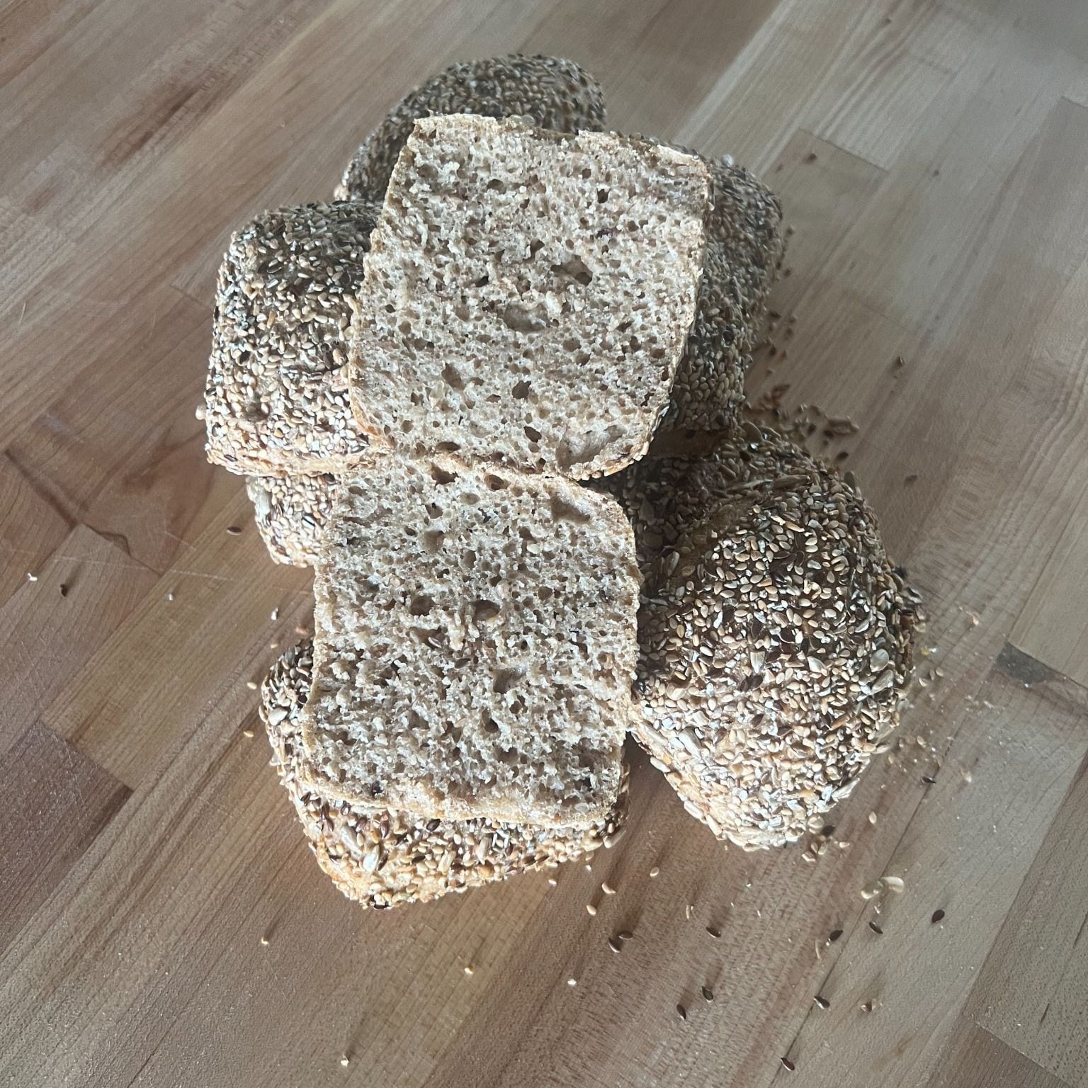 Sourdough rolls coated in mixed seeds